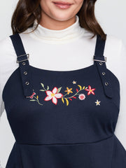 Floral Embroidered Stretchy Adjustable Mini Dress