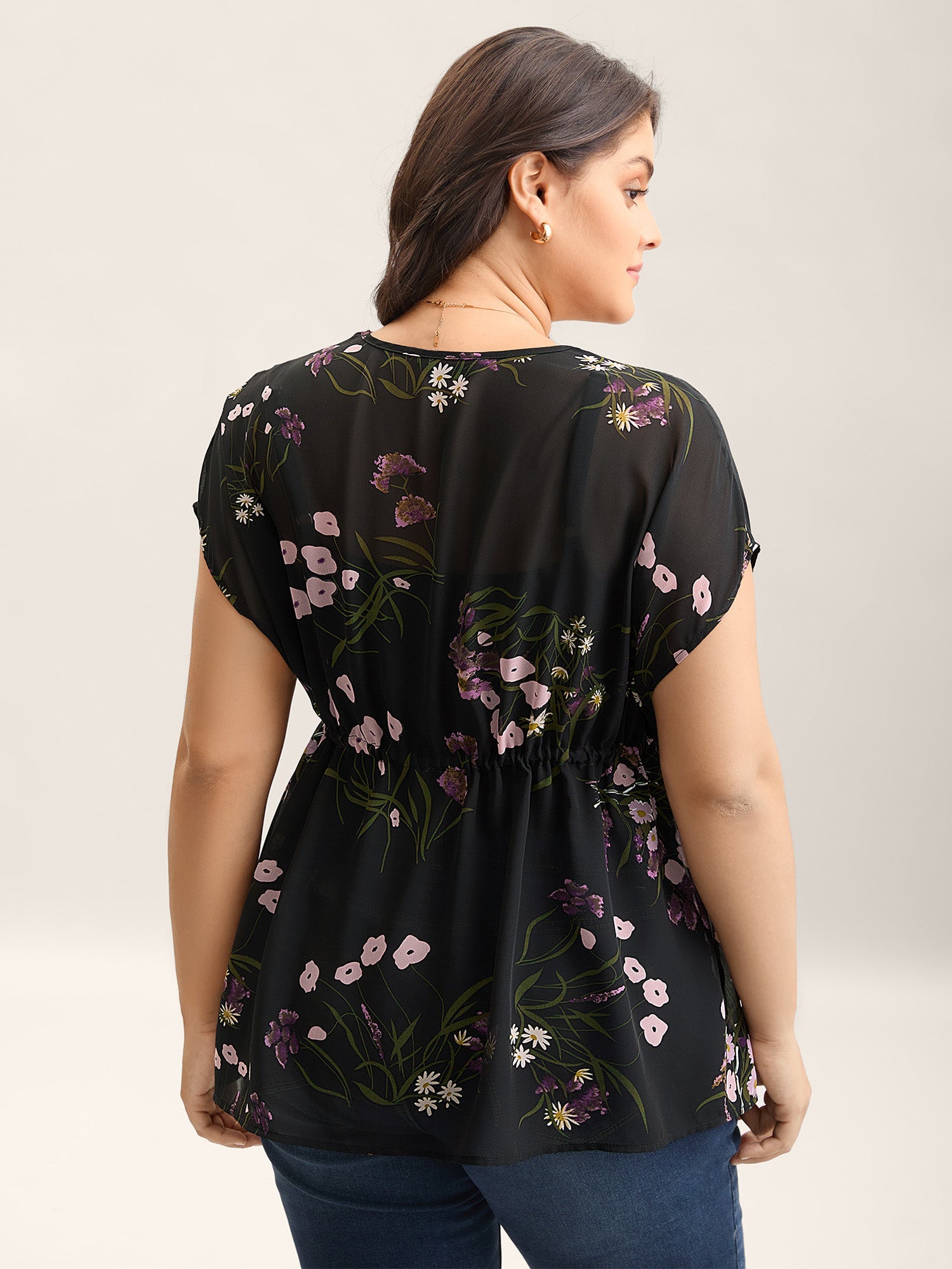 Floral Print Waist-Tie Mini Kimono