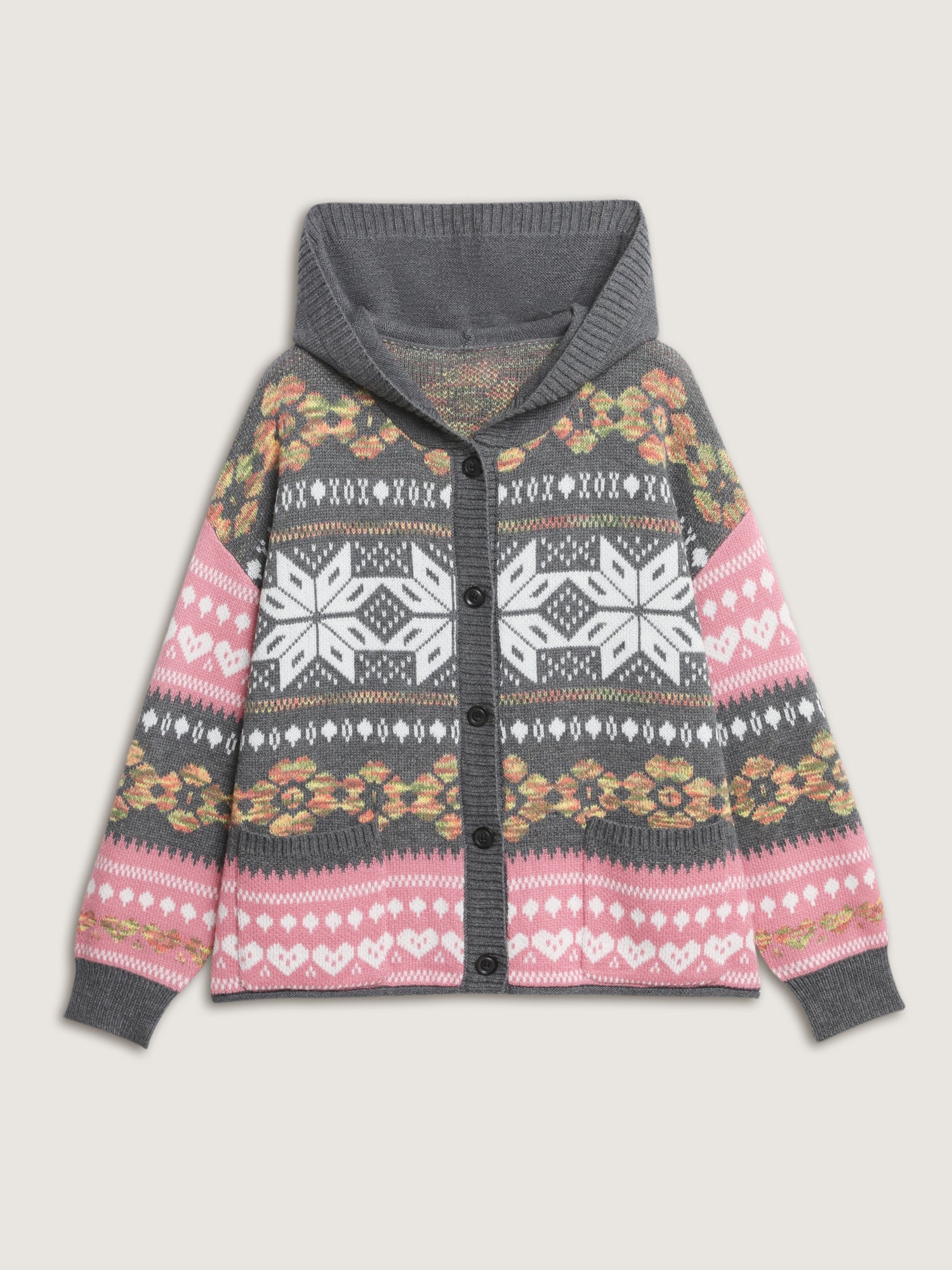 Fair-Isle Pattern Jacquard Knit Cardigan