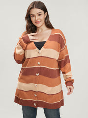 Colorblock Contrast Pointelle Knit Button Front Cardigan