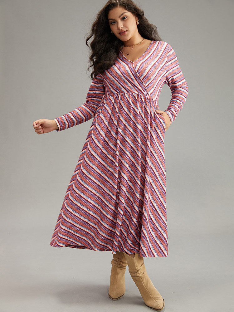 Striped Elastic Waist Gathered Dress