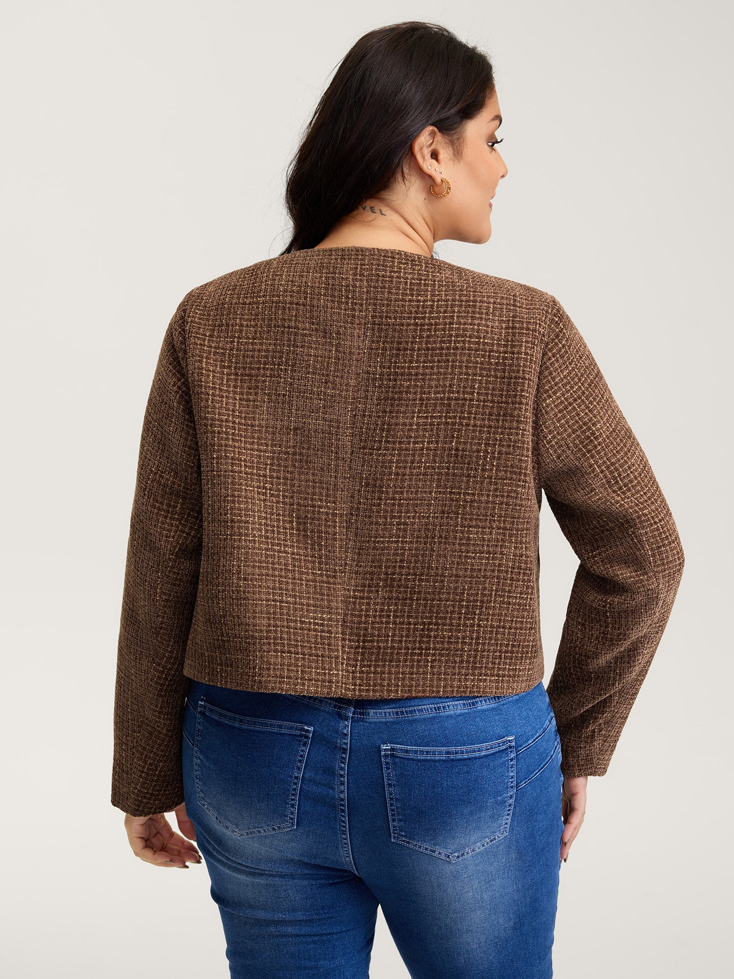 Flocked Textured Button Pockets Jacket