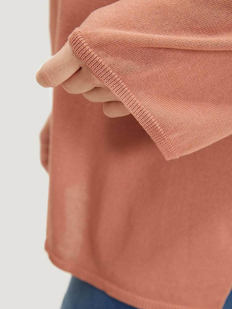 Solid Patched Pocket Split Side Pullover