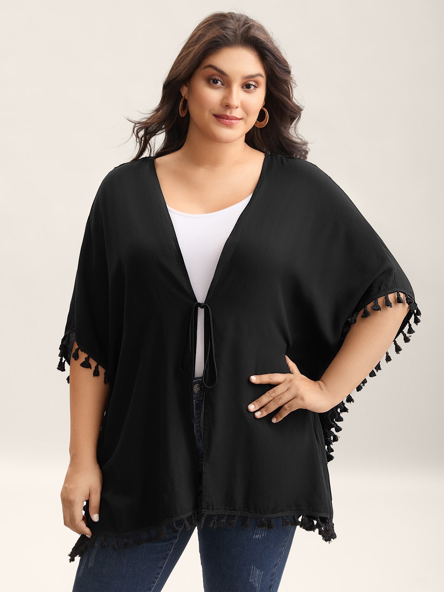 Backless Front-Tie Tassels Kimono