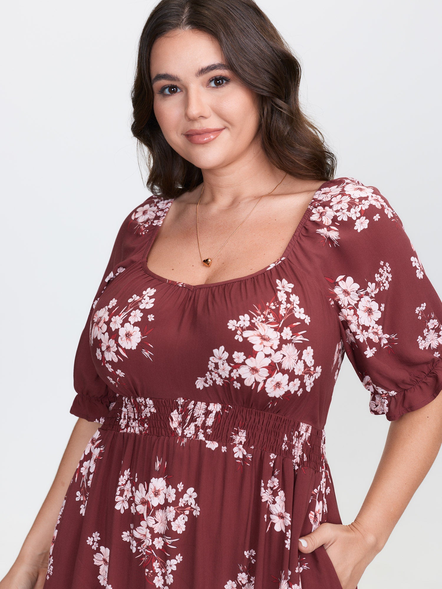 Floral Print Shirred Maxi Dress