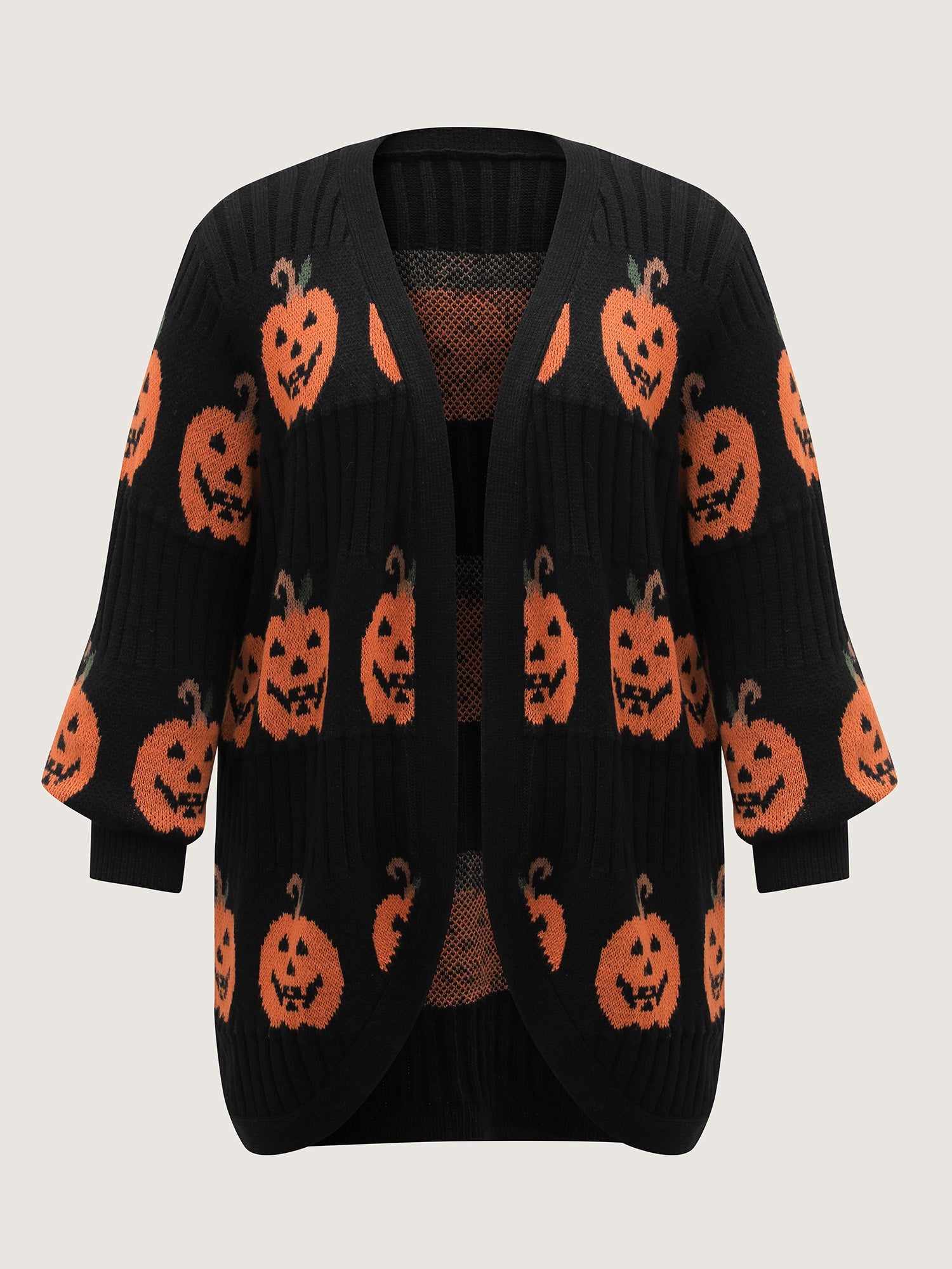 Haunted Pumpkin Print Curvy Hem Knit Cardigan