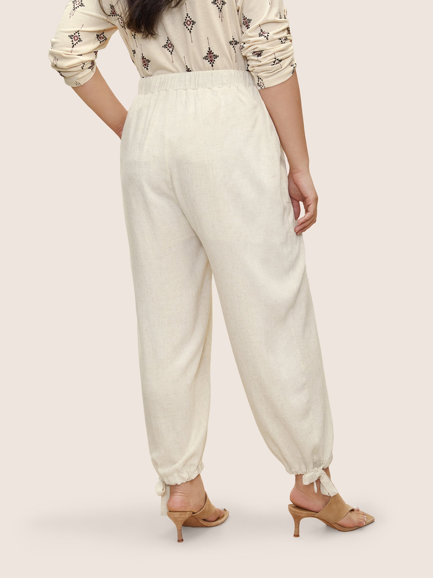 Solid Elastic Waist Ties Harem Pants