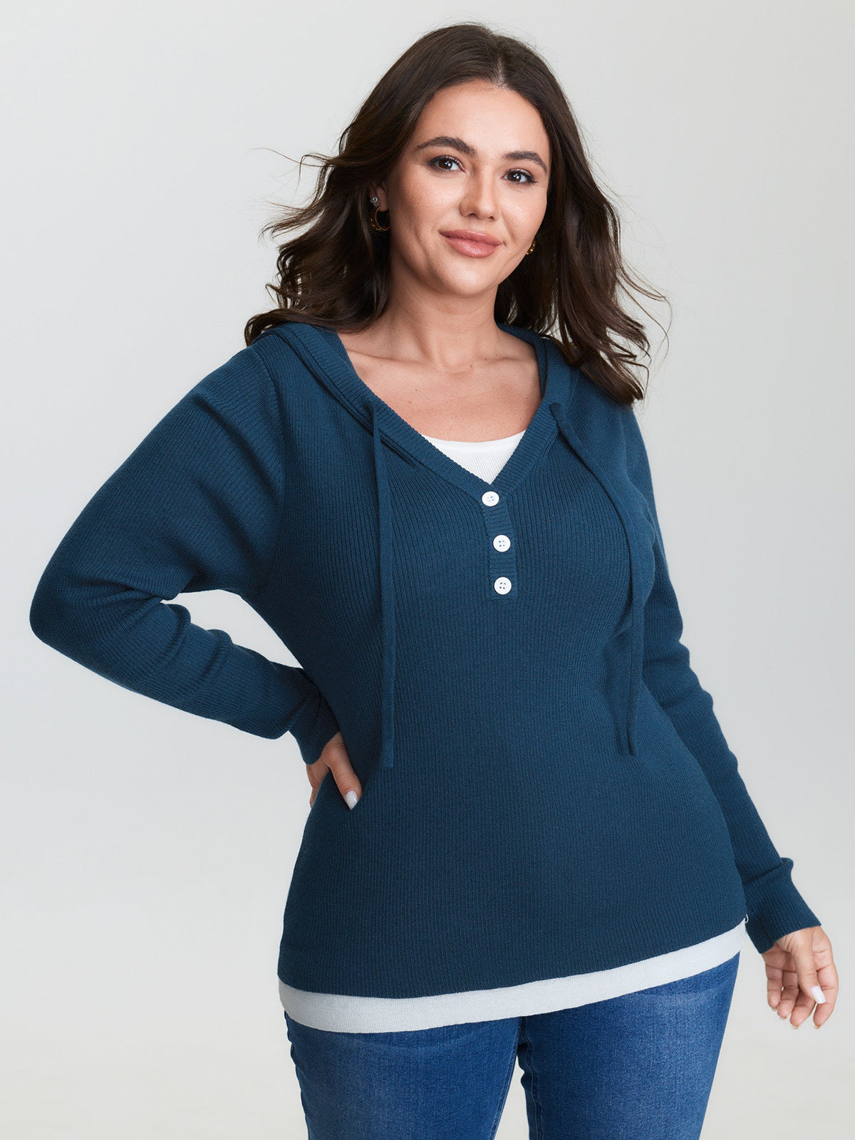 2-in-1 Button Hooded Pullover