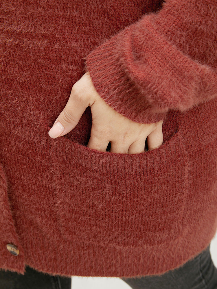 Solid Pointelle Knit Pocket Button Front Heather Cardigan