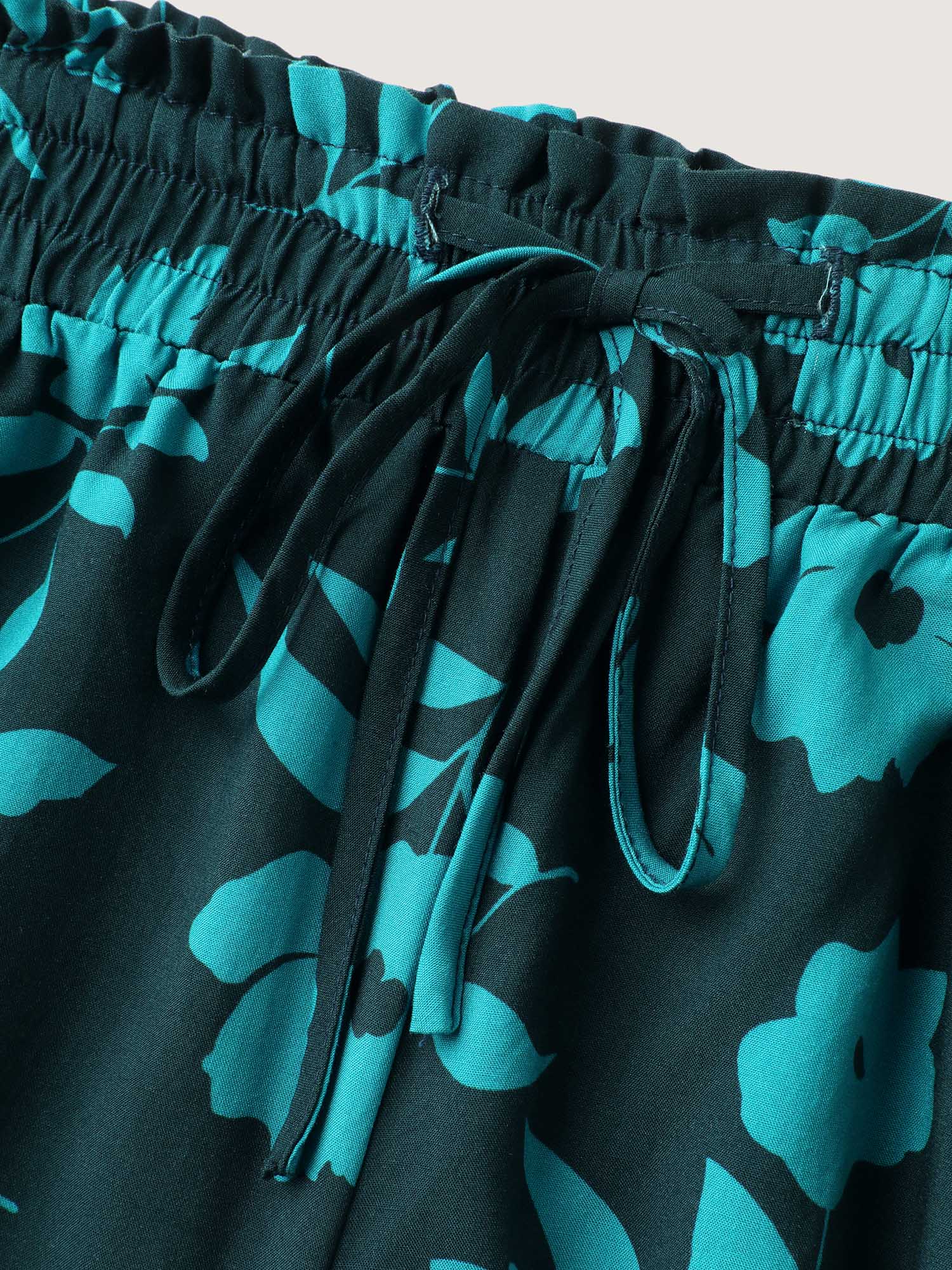 Silhouette Floral Print Drawstring Wide-Leg Pants