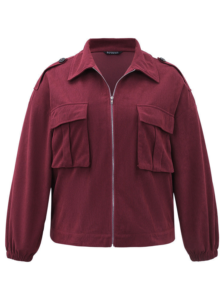 Plain Pocket Zipper Elastic Cuffs Jacket