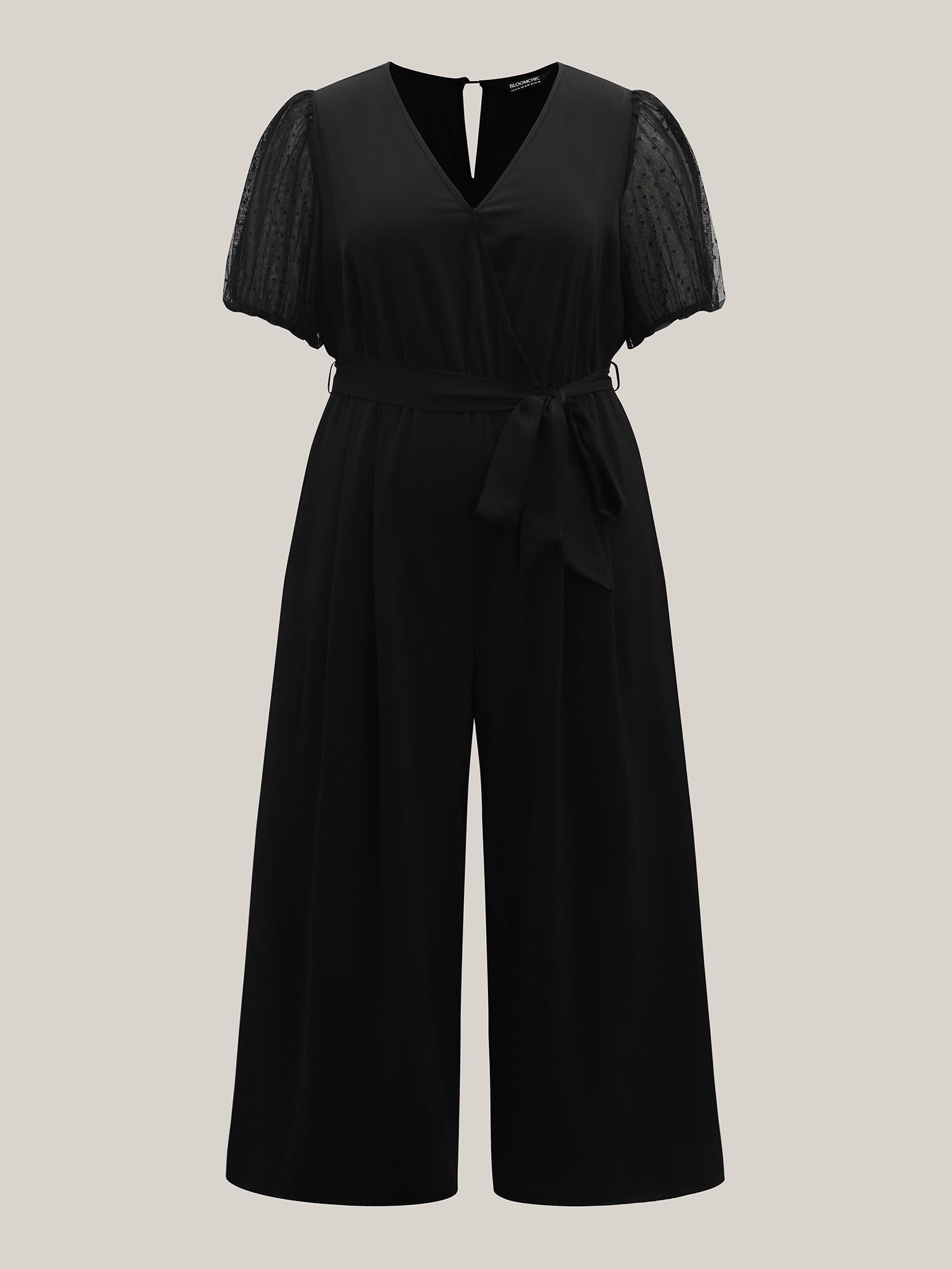 Sheer Stretchy Waist Belted Solid Jumpsuit