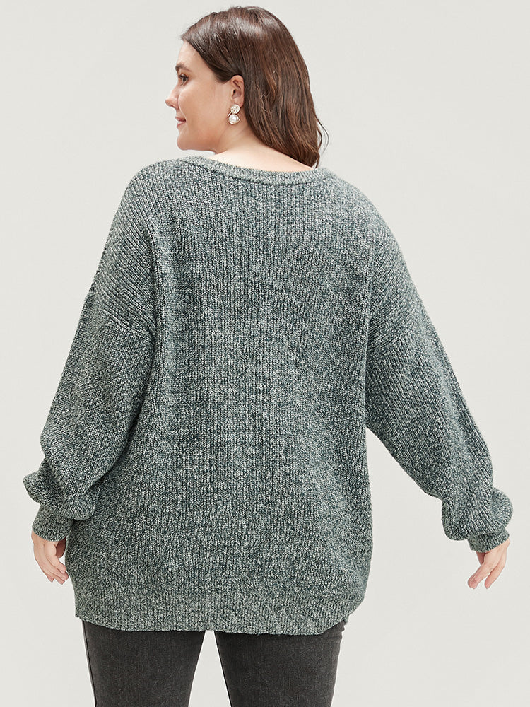 Solid Pointelle Knit Round Neck Cut Out Heather Knit Top