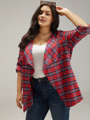 Plaid Asymmetrical Hem Tab Sleeve Jacket