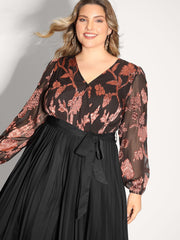 Floral Cut-Out Pleated Belted Jumpsuit