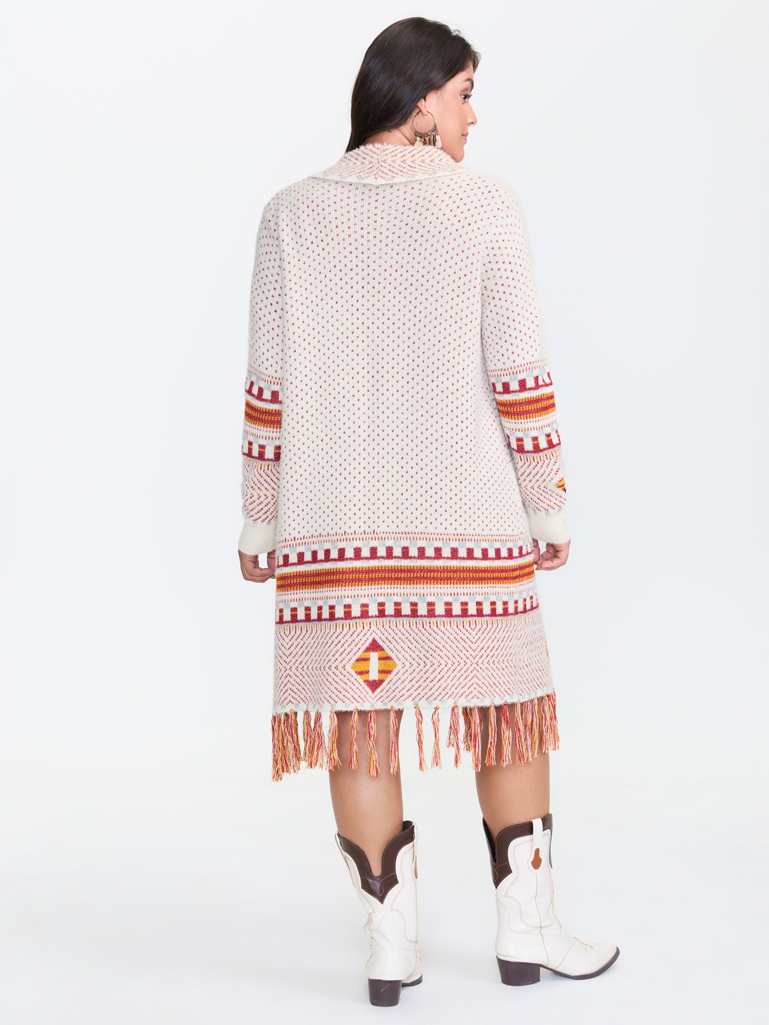 Boho Pattern Tassels Fluffy Texture Knit Cardigan