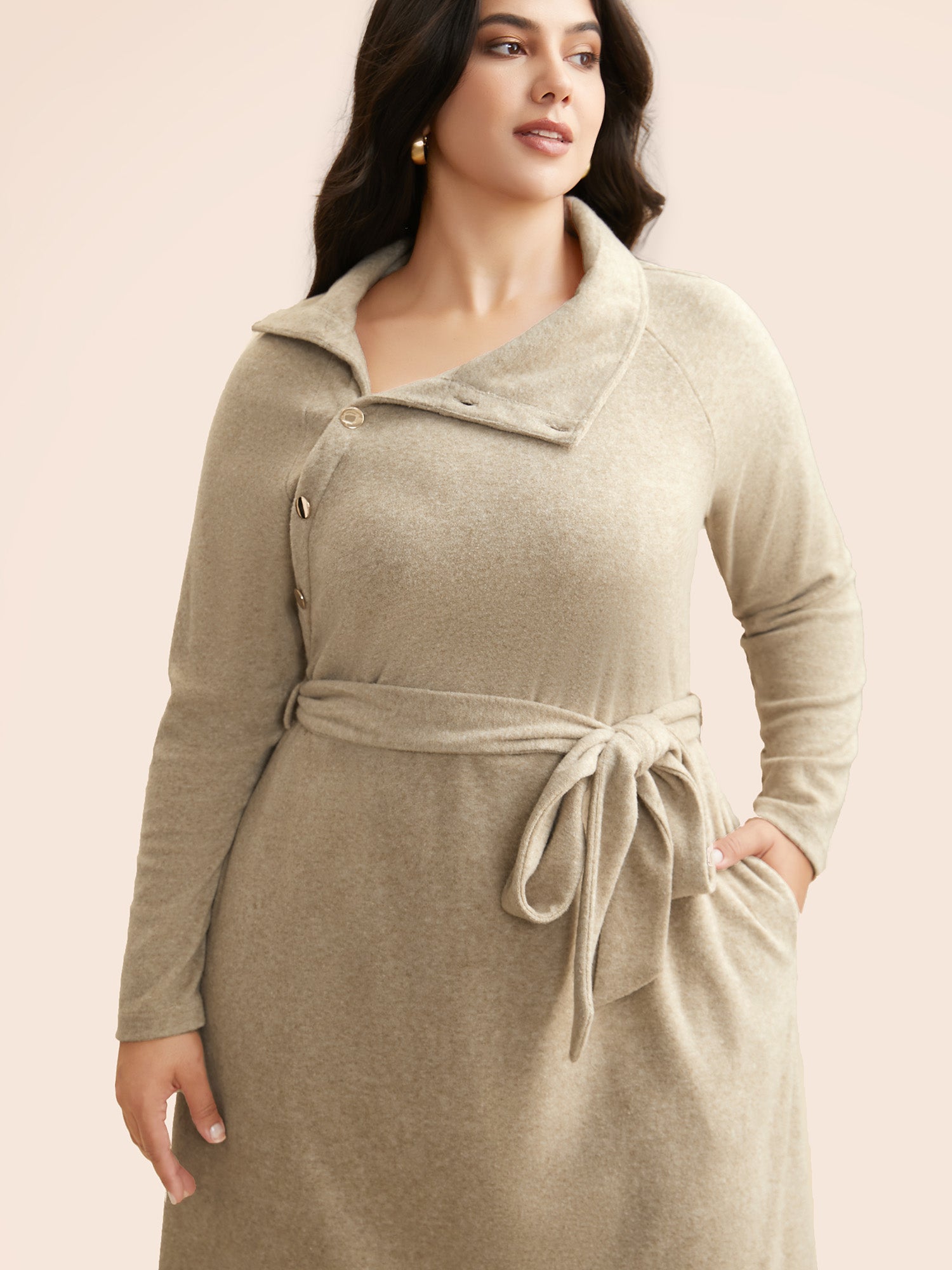 Airy Cozy Button Bodice Placket Midi Dress