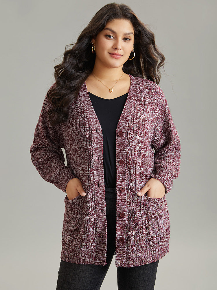 Heather Patched Pocket Open Front Cardigan