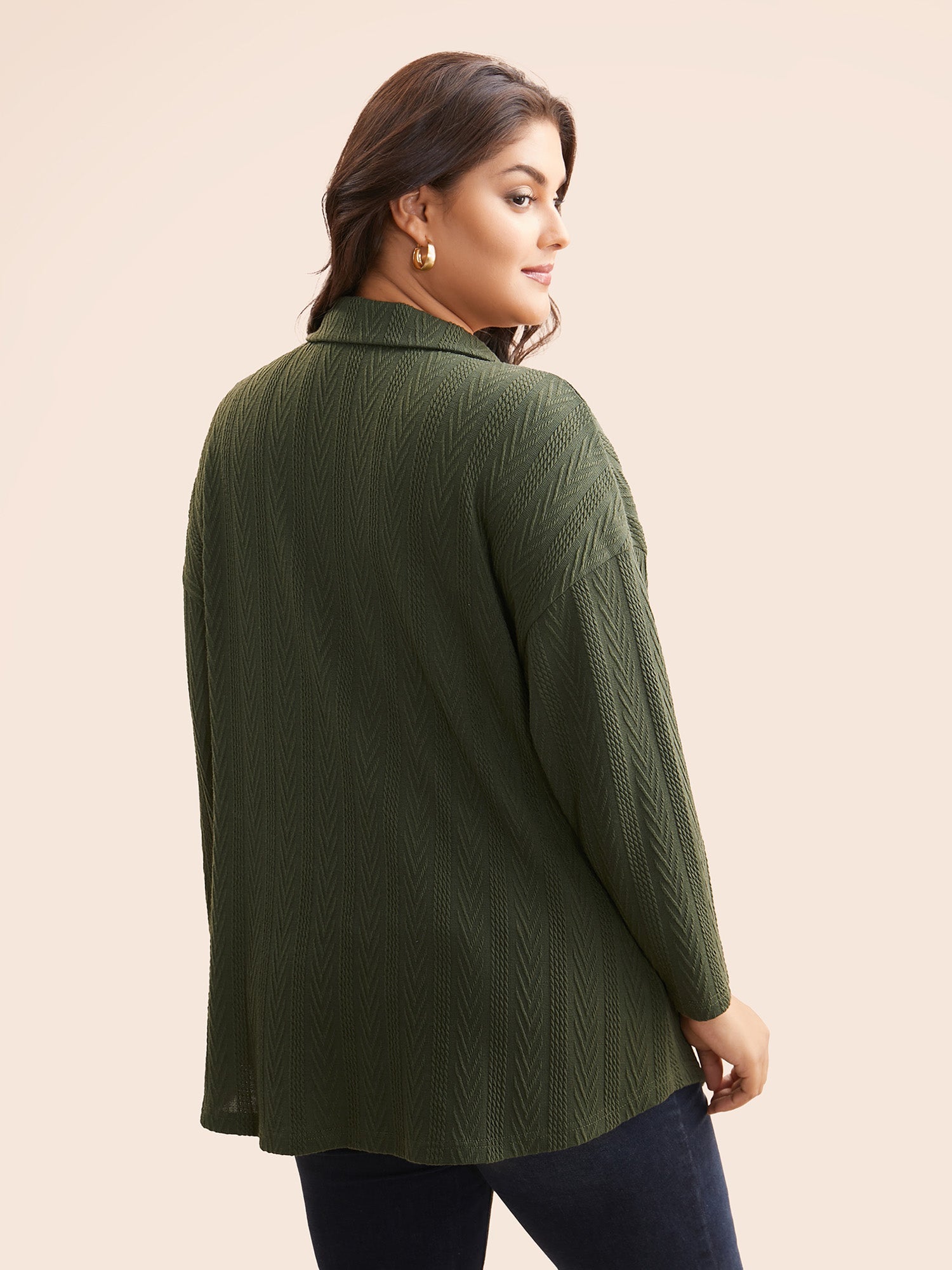 Textured Flap Detail Arc Hem Jacket