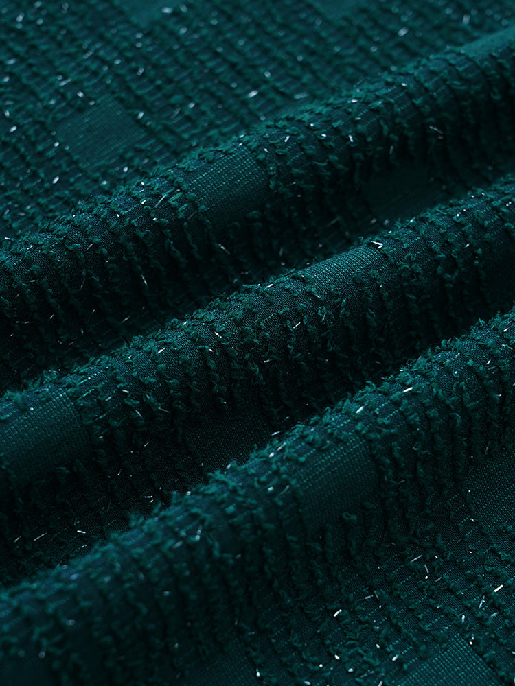 Solid Jacquard Notched Lantern Sleeve Blouse