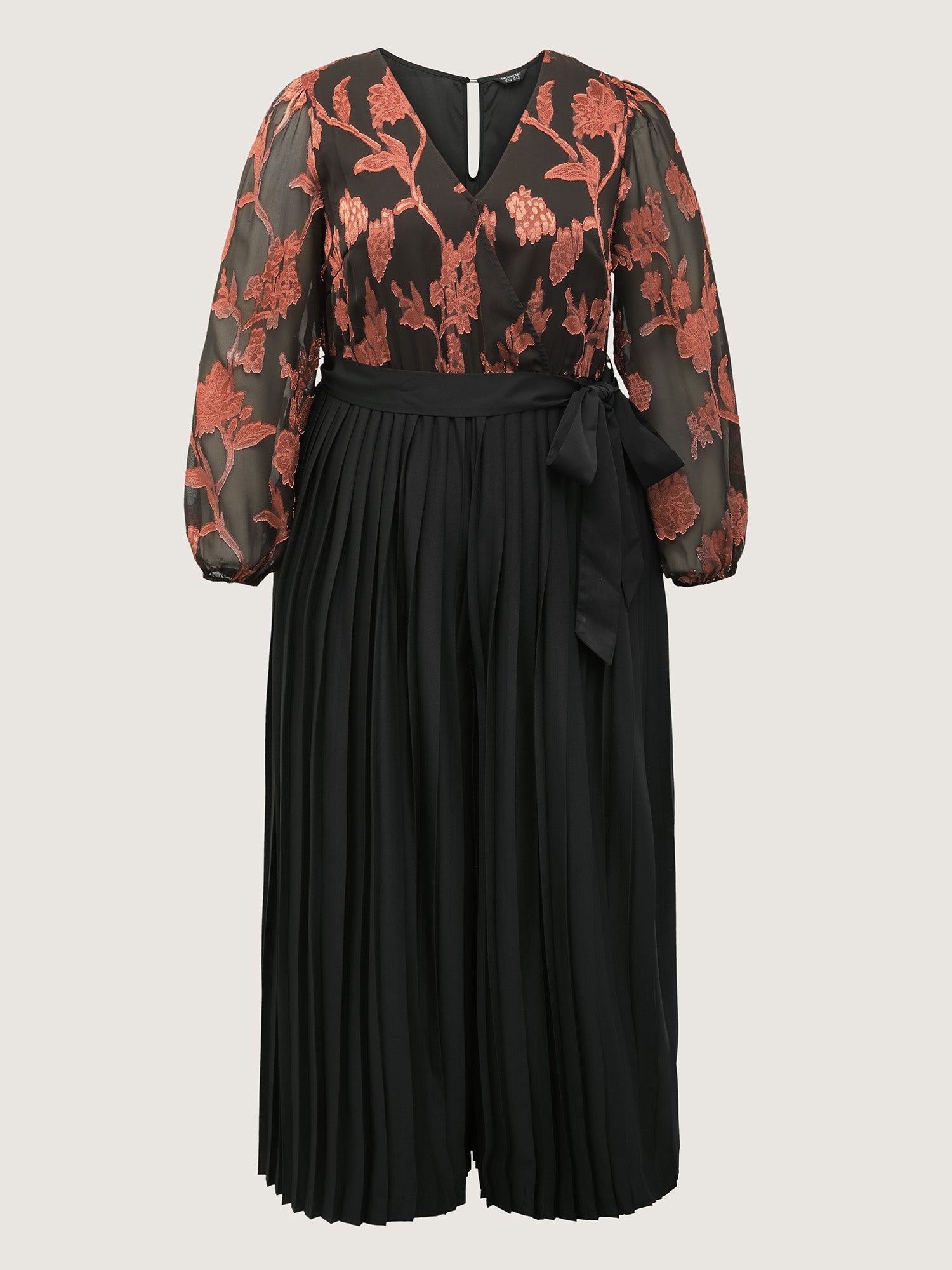 Floral Cut-Out Pleated Belted Jumpsuit