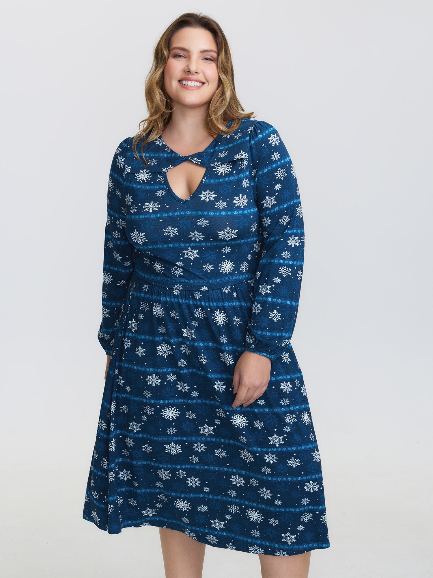 Happy Holidays Neck Cut-Out Midi Dress