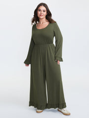 Ruffled Hem Scoop Neck Everyday Jumpsuit