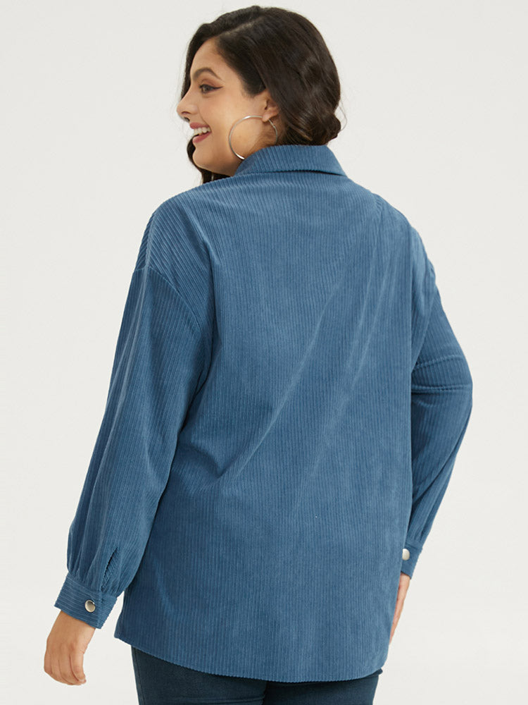 Two Tone Flap Pocket Button Up Corduroy Coat