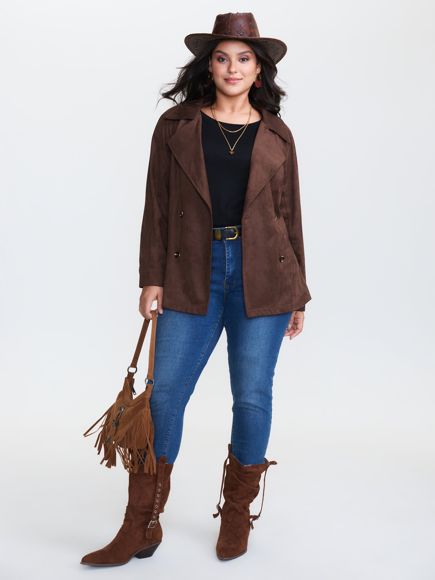 Suede Velvet Cinched-Waist Lined Jacket