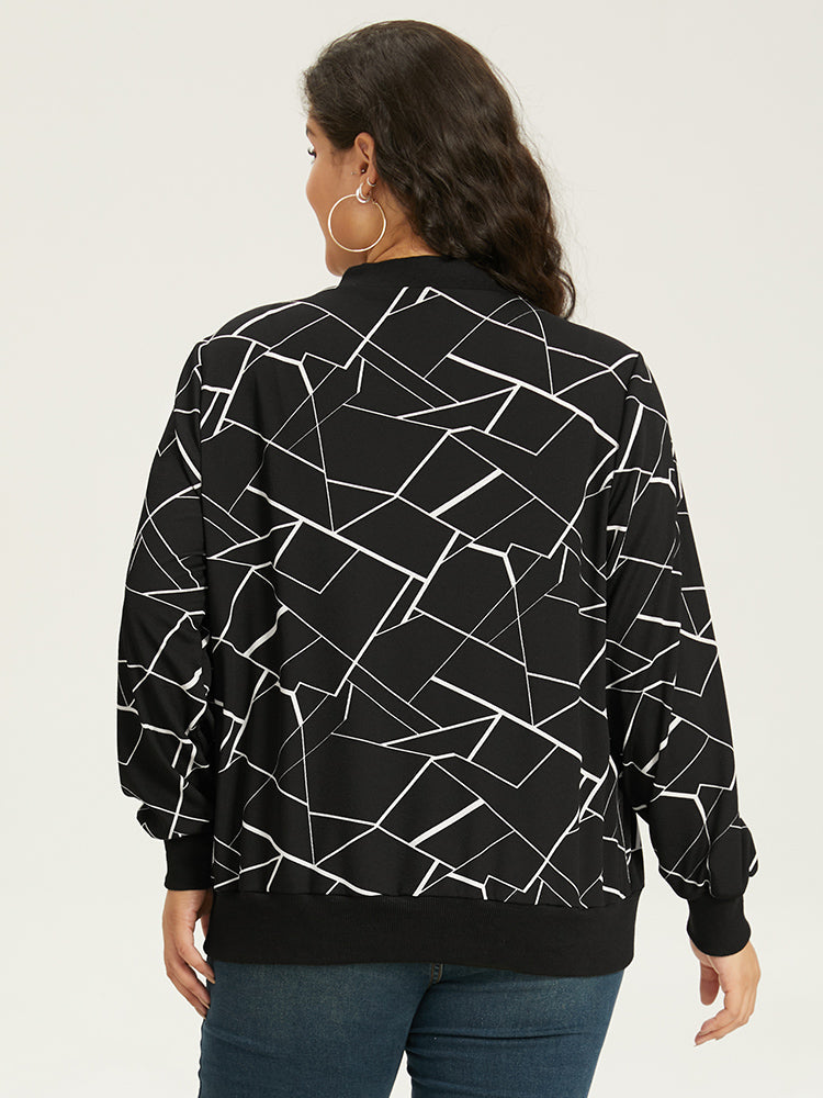 Halloween Geometric Graphic Pocket Zipper Elastic Cuffs Jacket