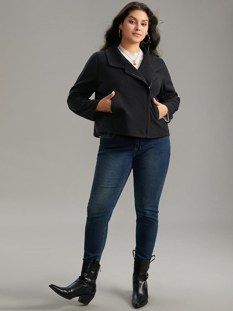 Solid Lapel Collar Zipper Jacket