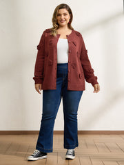 3D Floral Pattern Round Neck Knit Cardigan