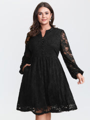 Sheer Lace Sleeve Waist-Defining Midi Dress