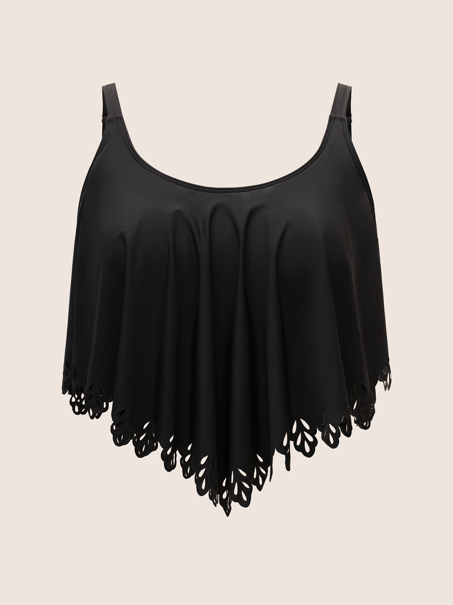 Solid Ruffle Trim Laser Cut Swim Top