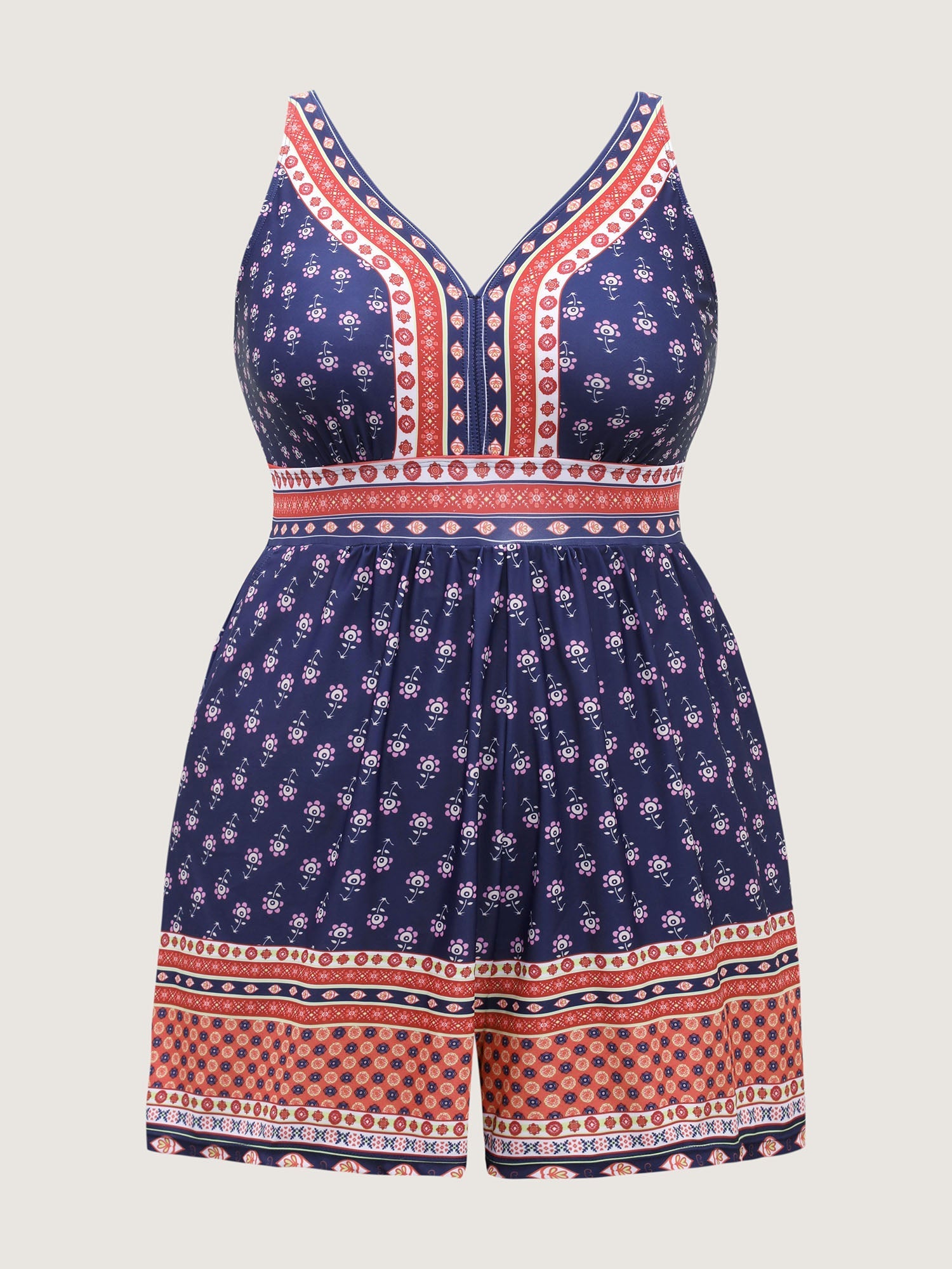 Floral Print Contrast Swim Romper