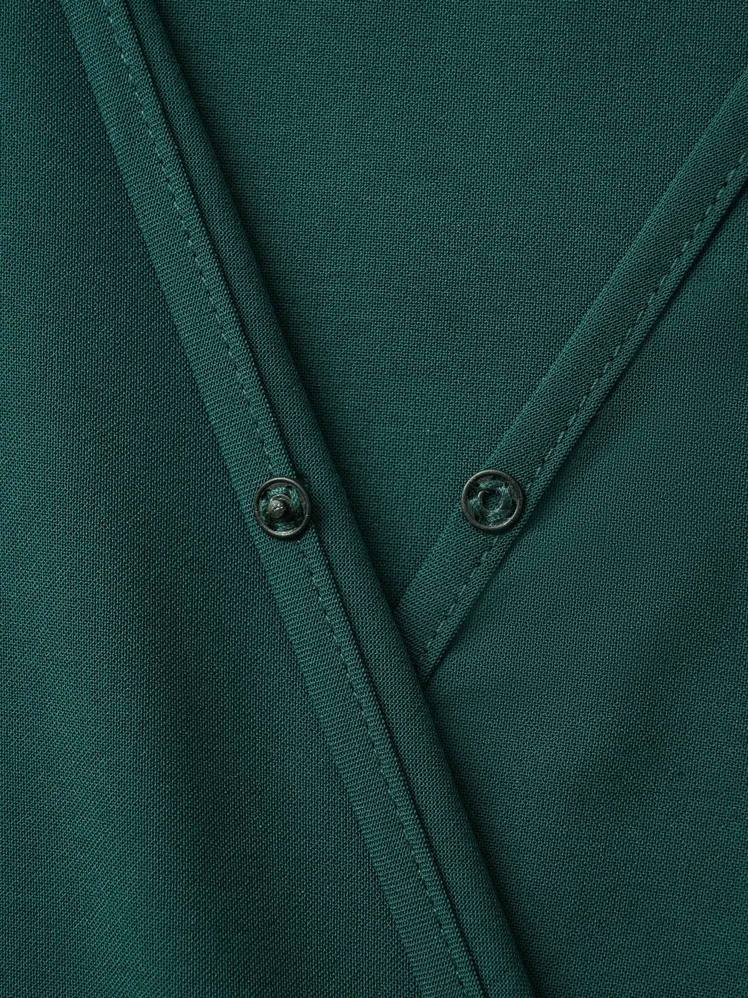 Solid Pleated Ruffle Sleeve Wrap Hem Dress