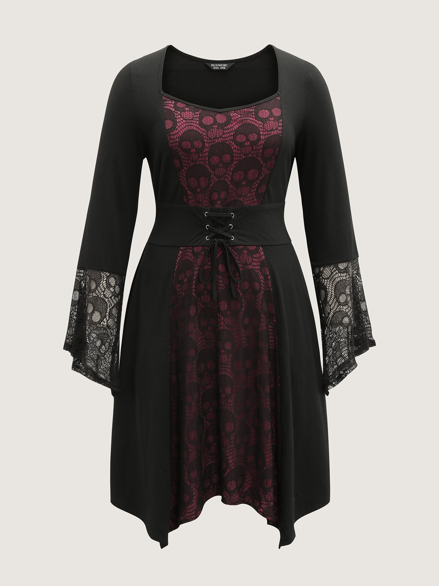 Skull Wide-Waist Tie Contrast Midi Dress