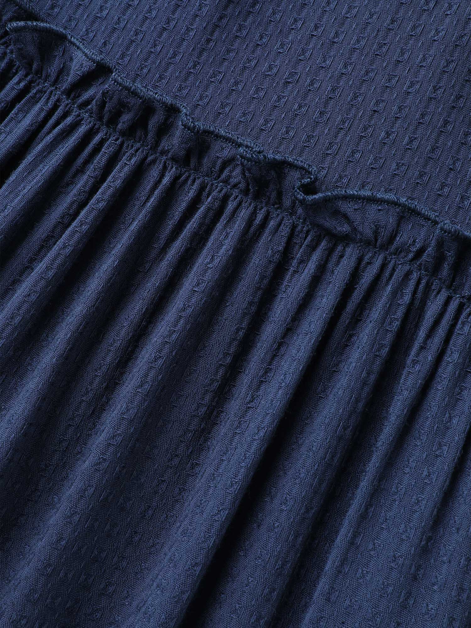 Shirred Neck Tie Tiered Puff Sleeve Dress