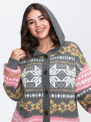 Fair-Isle Pattern Jacquard Knit Cardigan