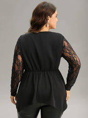 Guipure Lace Metal Detail Cut Out Hanky Hem Blouse