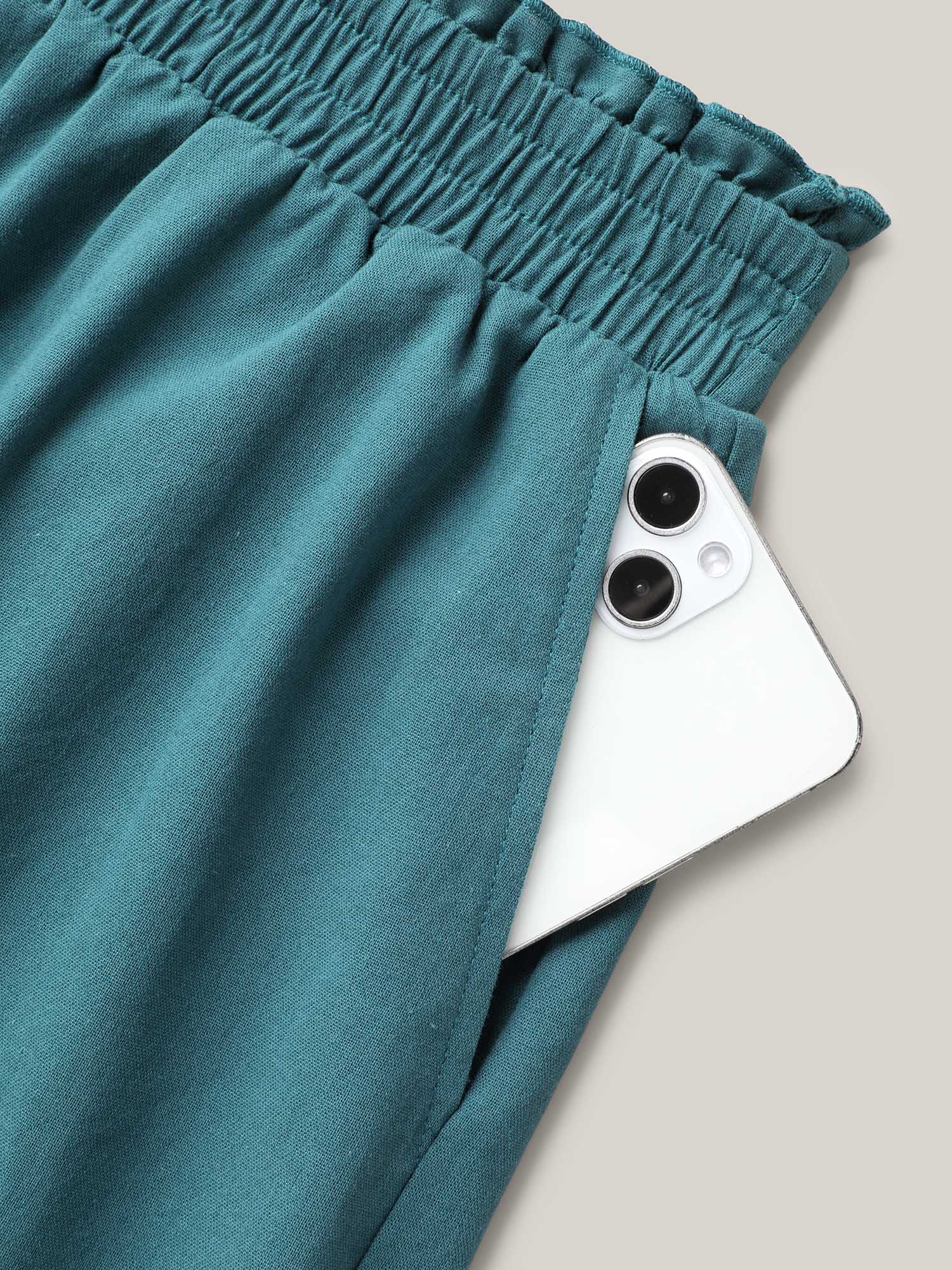 Smocked Waist Buckle Button Shorts