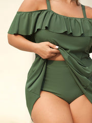 Ruffled Non-Removable Cups Swim Dress