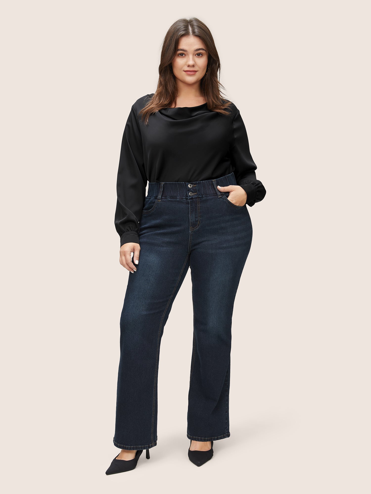 Bootcut Elastic Waist Button Down Jeans