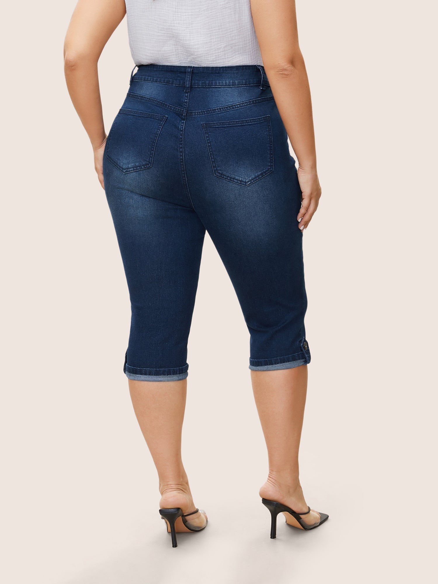 Plain Roll Hem Skinny Cropped Jeans