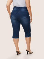 Plain Roll Hem Skinny Cropped Jeans