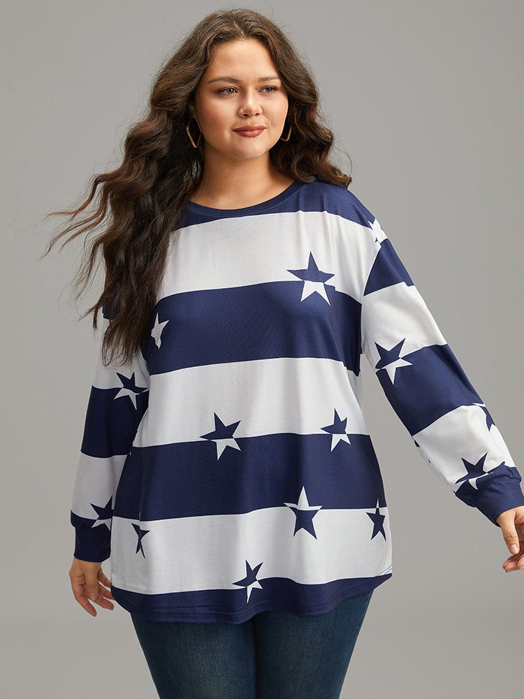 Striped & Star Contrast Crew Neck T-shirt