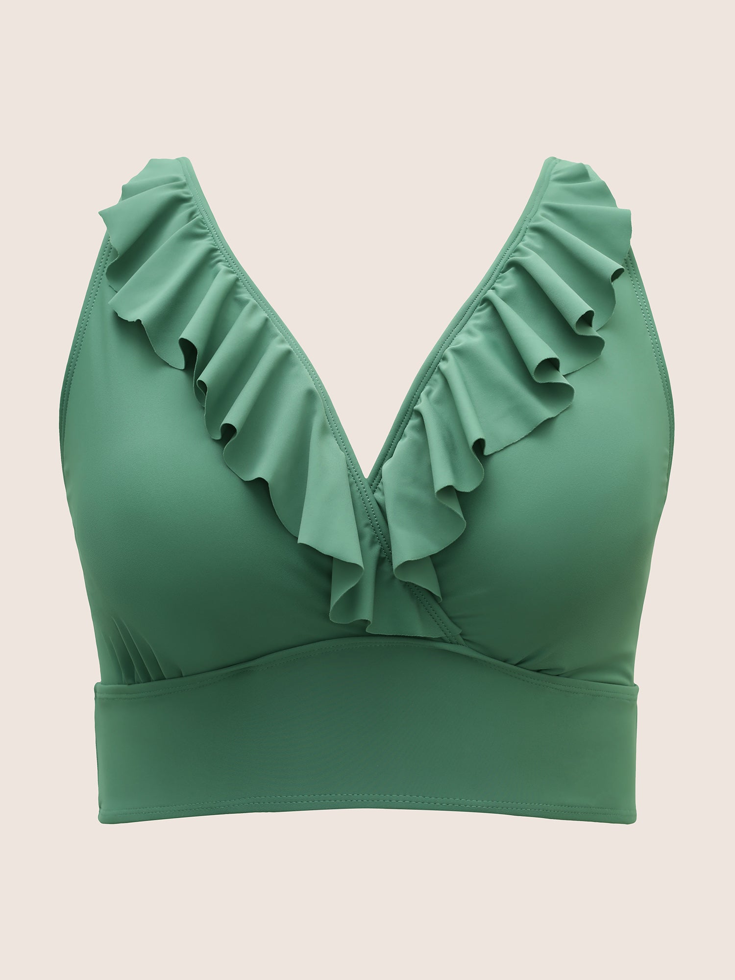 Solid Ruffle Surplice Neck Trim Swim Top