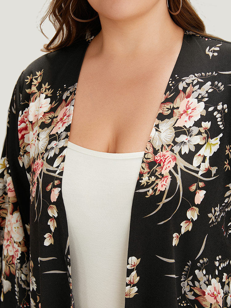Boho Print Belted Open Front Kimono