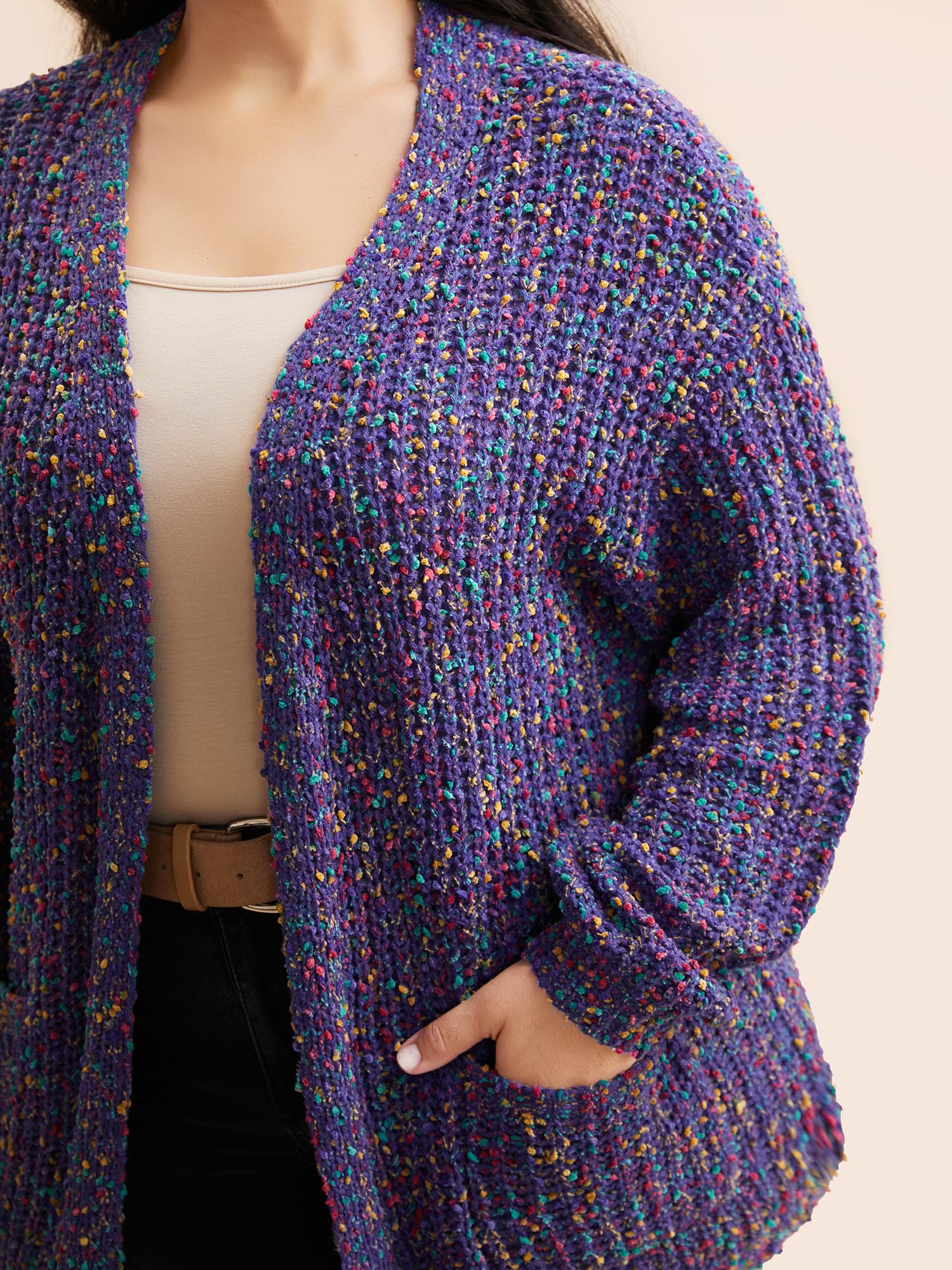 Heather Patched Pocket Drop Shoulder Cardigan