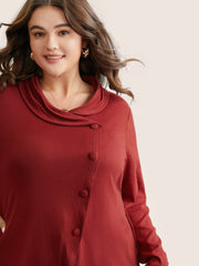 Plain Button Detail Wrap Hem T-shirt